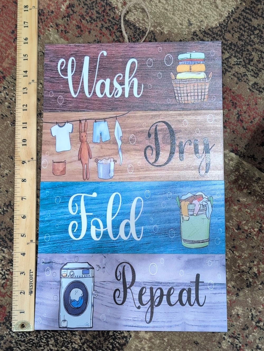 Laundry Wall Sign - "Wash Dry Fold Repeat"